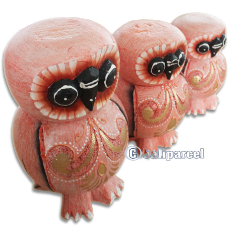 Wooden Owl Set Of 3, Hand Carved From Albesia Wood