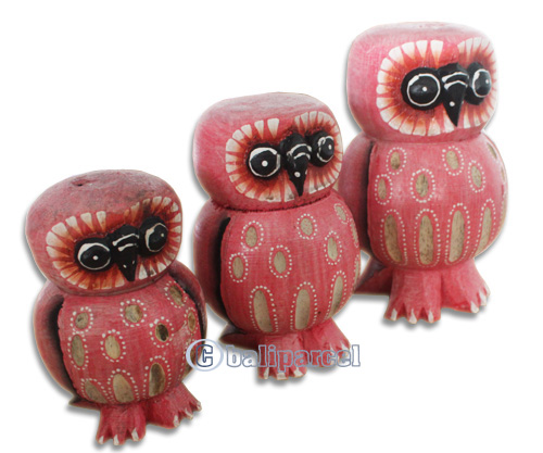 Wooden Owl Set Of 3, Hand Carved From Albesia Wood