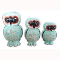 Wooden Owl Set Of 3, Hand Carved From Albesia Wood