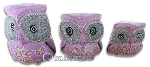 Wooden Owl Set Of 3, Hand Carved From Albesia Wood