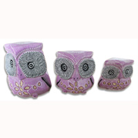 Wooden Owl Set Of 3, Hand Carved From Albesia Wood