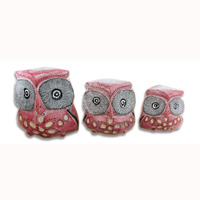 Wooden Owl Set Of 3, Hand Carved From Albesia Wood