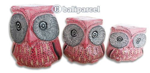 Wooden Owl Set Of 3, Hand Carved From Albesia Wood