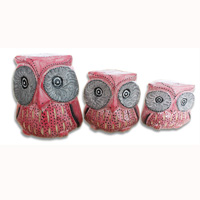 Wooden Owl Set Of 3, Hand Carved From Albesia Wood