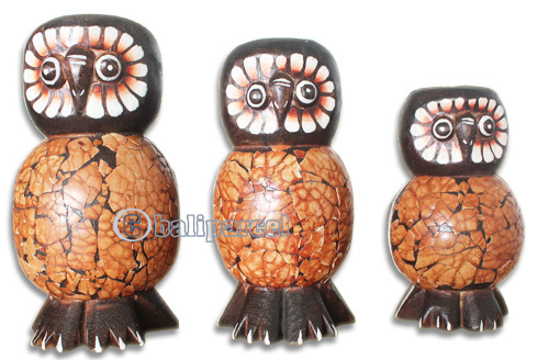 Wooden Owl Set Of 3, Hand Carved From Albesia Wood