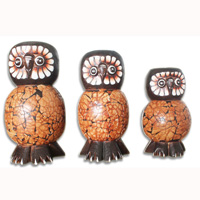 Wooden Owl Set Of 3, Hand Carved From Albesia Wood