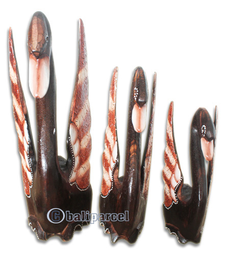 Wooden Goose Set Of 3, Hand Carved From Albesia Wood