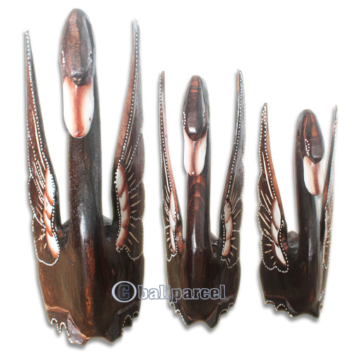 Wooden Goose Set Of 3, Hand Carved From Albesia Wood