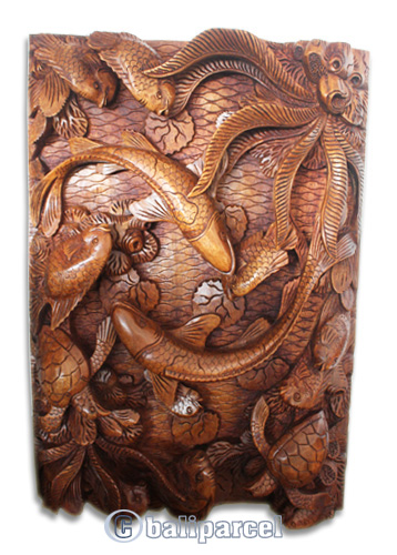 Wooden Fish Wallhanging, Hand Carved From Suar Wood With Brown Polished