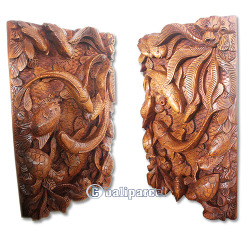 Wooden Fish Wallhanging, Hand Carved From Suar Wood With Brown Polished