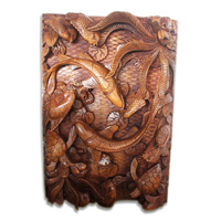 Wooden Fish Wallhanging, Hand Carved From Suar Wood With Brown Polished