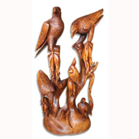 Wooden 2 Eagles With 3 Babies, Hand Carved From Suar Wood