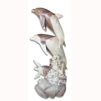 Wooden 2 Dolphins And Turtle, Hand Carved From Suar Wood