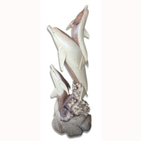 Wooden 3 Dolphins, Hand Carved From Suar Wood