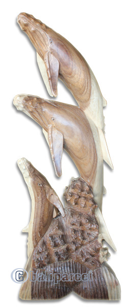 Wooden 3 Whale Hand Carved From Suar Wood