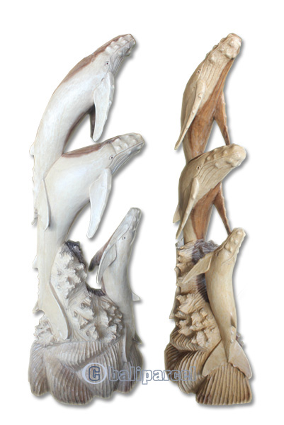 Wooden 3 Whale Hand Carved From Suar Wood