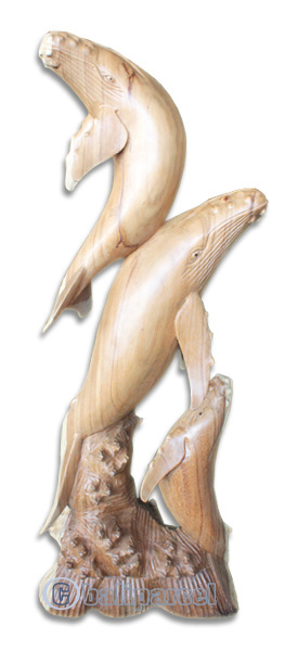 Wooden 3 Whale Hand Carved From Suar Wood