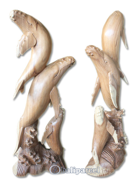 Wooden 3 Whale Hand Carved From Suar Wood