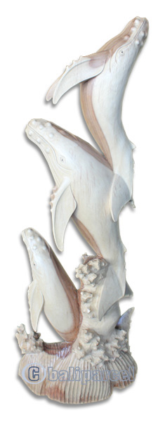 Wooden 3 Whale Hand Carved From Suar Wood