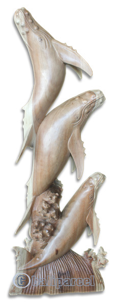 Wooden 3 Whale Hand Carved From Suar Wood
