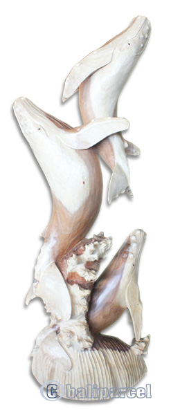Wooden 3 Whale Hand Carved From Suar Wood