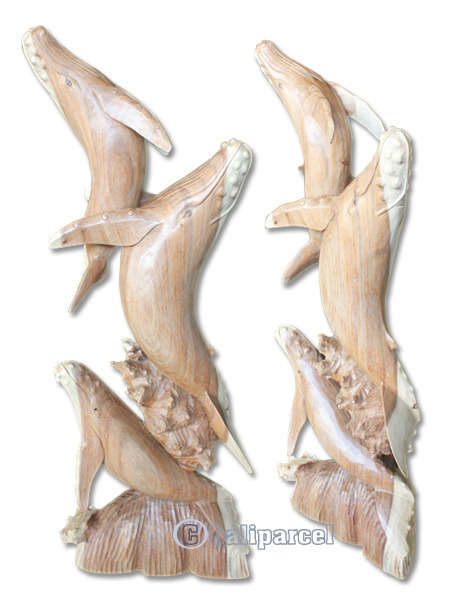 Wooden 3 Whale Hand Carved From Suar Wood