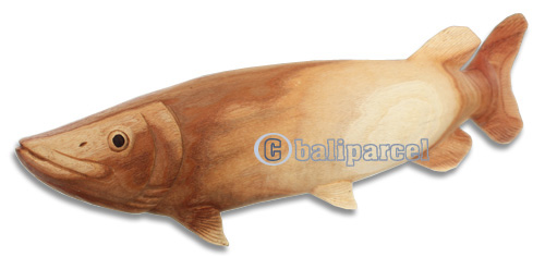 Wooden Pike Fish, Hand Carved From Suar Wood With Natural Polished