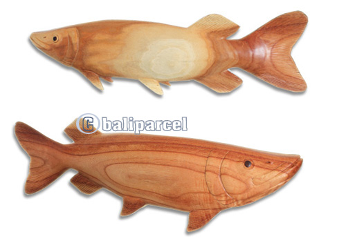 Wooden Pike Fish, Hand Carved From Suar Wood With Natural Polished