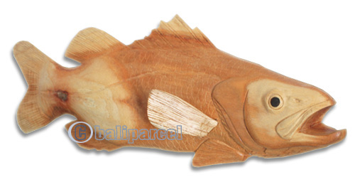 Wooden Bass Fish, Hand Carved From Suar Wood With Natural Polished