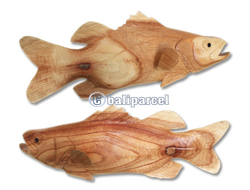 Wooden Bass Fish, Hand Carved From Suar Wood With Natural Polished