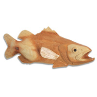 Wooden Bass Fish, Hand Carved From Suar Wood With Natural Polished