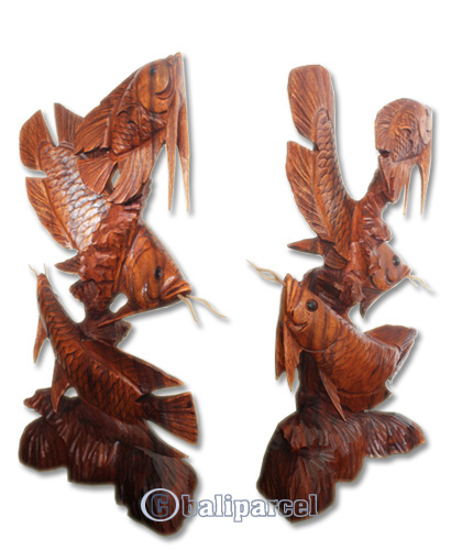 Wooden Fish, Hand Carved From Suar Wood With Brown Polished