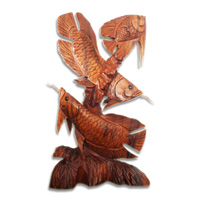 Wooden Fish, Hand Carved From Suar Wood With Brown Polished