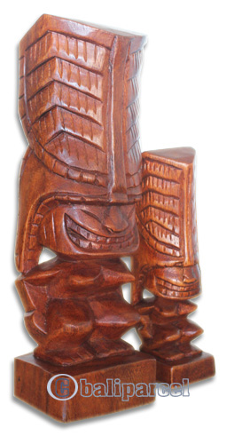 Wooden Tiki Statue, Hand Carved From Suar Wood