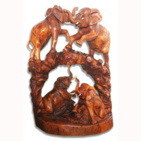Wooden Elephant, Hand Carved From Suar Wood