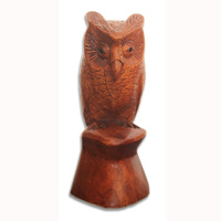 Wooden Owl, Hand Carved From Hibiscus Wood