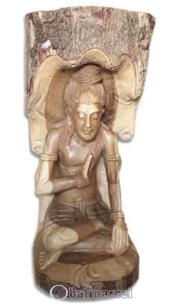 Wooden Buddha Statue, Hand Carved From Crocodile Wood Natural Polished