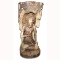 Wooden Buddha Statue, Hand Carved From Crocodile Wood Natural Polished