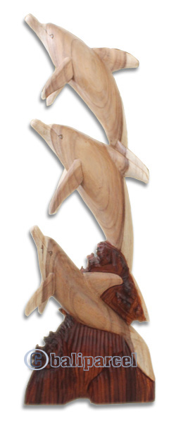 Wooden 3 Dholpins, Hand Carved From Suar Wood