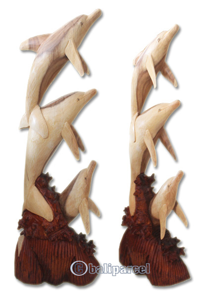 Wooden 3 Dholpins, Hand Carved From Suar Wood
