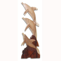 Wooden 3 Dholpins, Hand Carved From Suar Wood