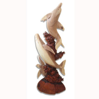 Wooden Dholpins, Whale And Turtle, Hand Carved From Suar Wood