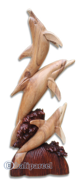 Wooden 3 Dholpins, Hand Carved From Suar Wood