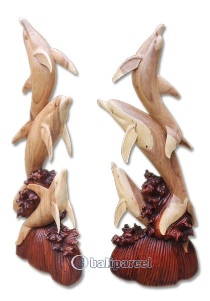 Wooden 3 Dholpins, Hand Carved From Suar Wood