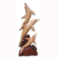 Wooden 3 Dholpins, Hand Carved From Suar Wood