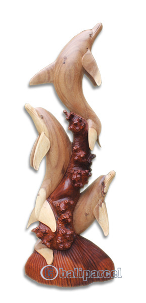 Wooden 3 Dholpins, Hand Carved From Suar Wood