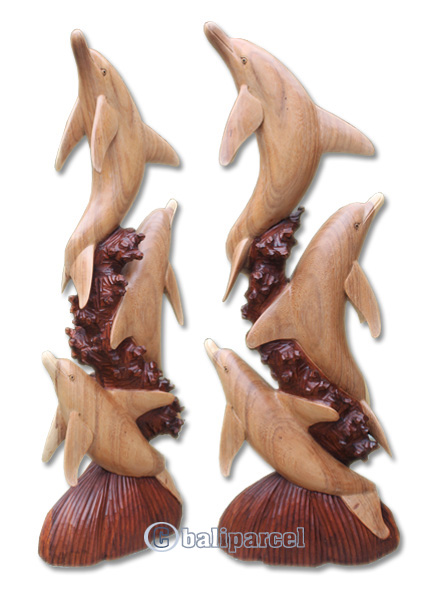 Wooden 3 Dholpins, Hand Carved From Suar Wood