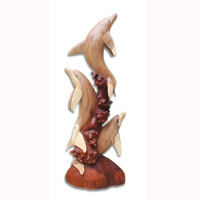 Wooden 3 Dholpins, Hand Carved From Suar Wood