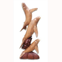 Wooden 3 Whale, Hand Carved From Suar Wood