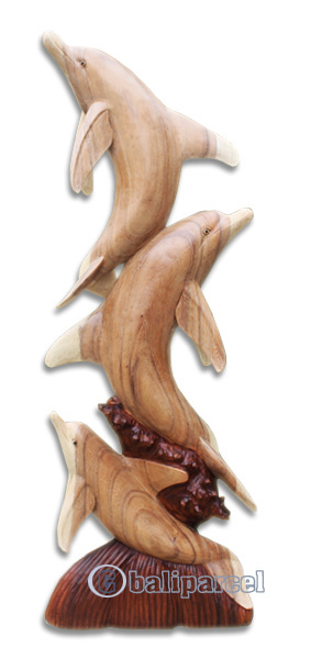Wooden 3 Dholpins, Hand Carved From Suar Wood